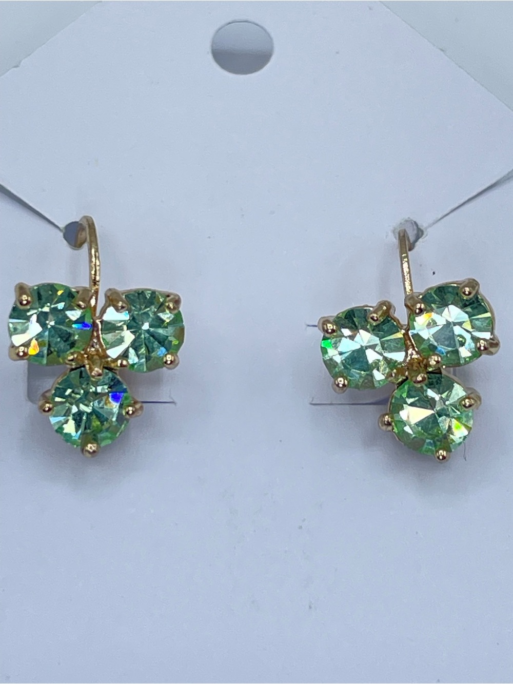 Gold Bright Green Crystal Cluster Hoop Earrings Vintage Glam Chic Cute